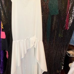 Plus Size White Asymmetrical Ruffled Dress